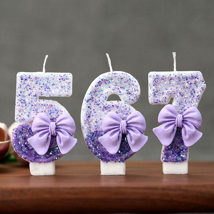 Candle For Supplies - Creative Glitter Gradual Purple Bow 0-9
