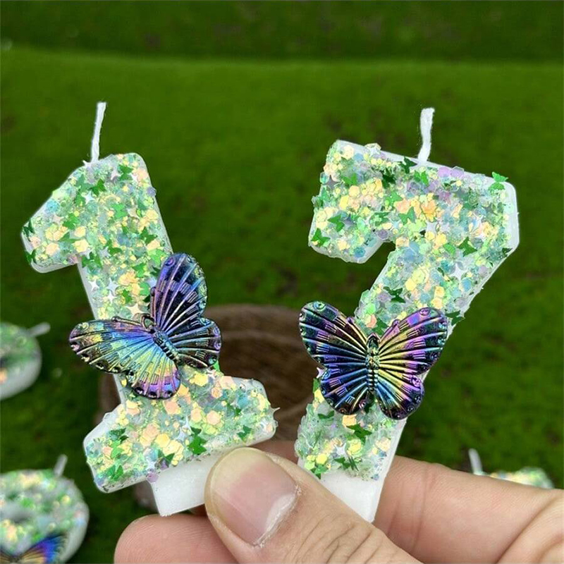 Candle For Supplies - 1Pc Green Sequins Number 0-9 Butterfly
